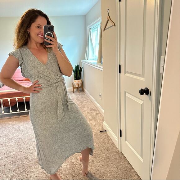 Rebecca Taylor Gray Flax Belted Maxi Dress Medium - Picture 3 of 11